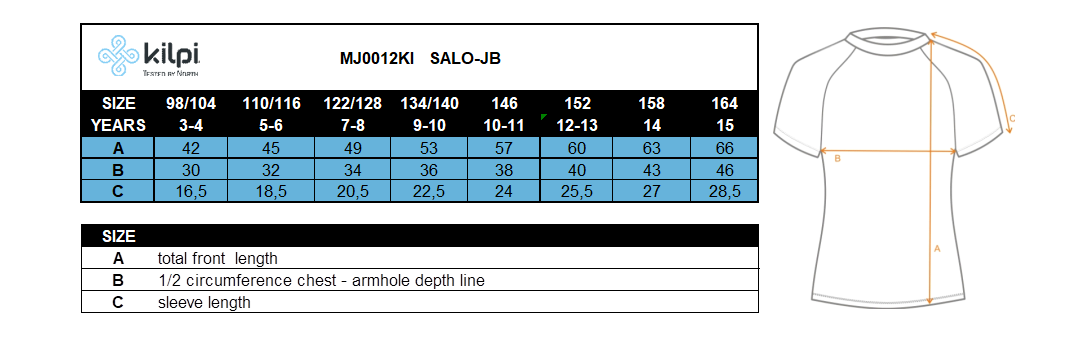 Jongens katoenen T-shirt Kilpi SALO-JB – Maattabel