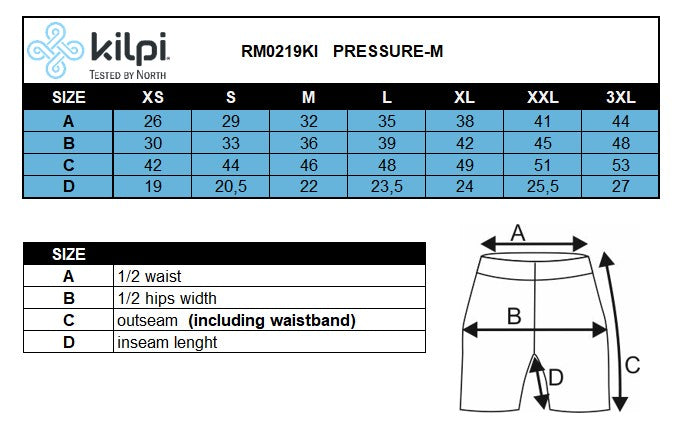 Men's cycling shorts Kilpi PRESSURE-M – Size chart