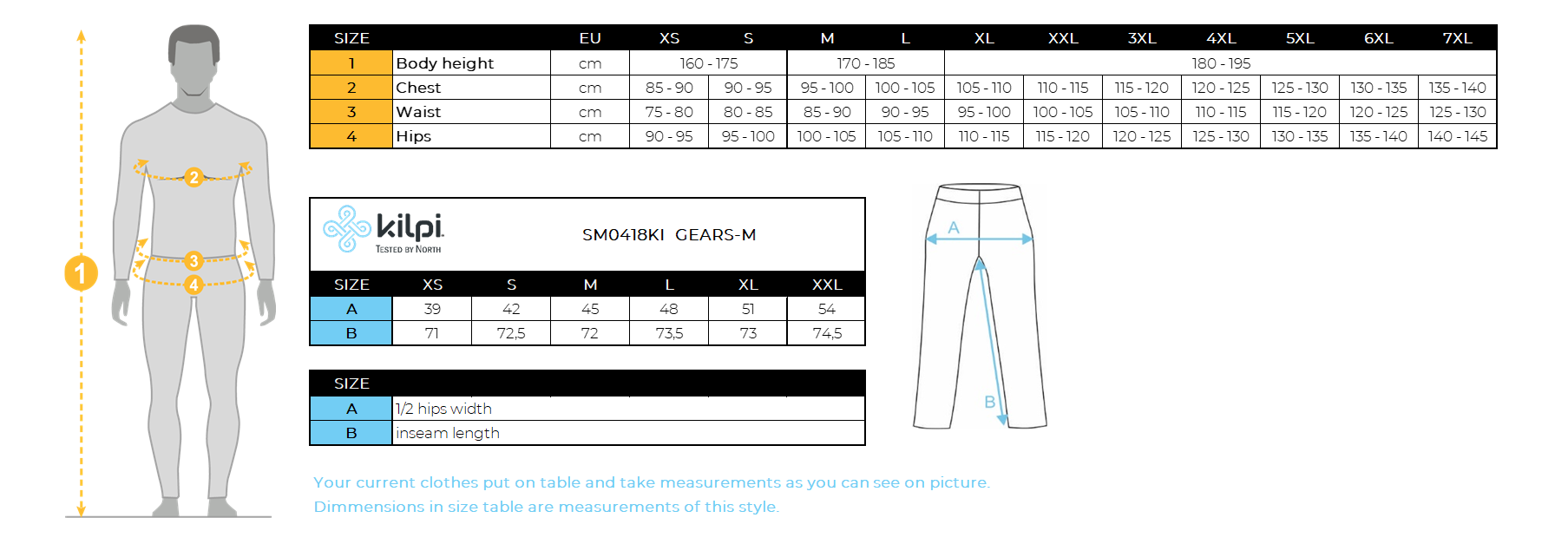 Hardlooplegging voor heren Kilpi GEARS-M – Maattabel