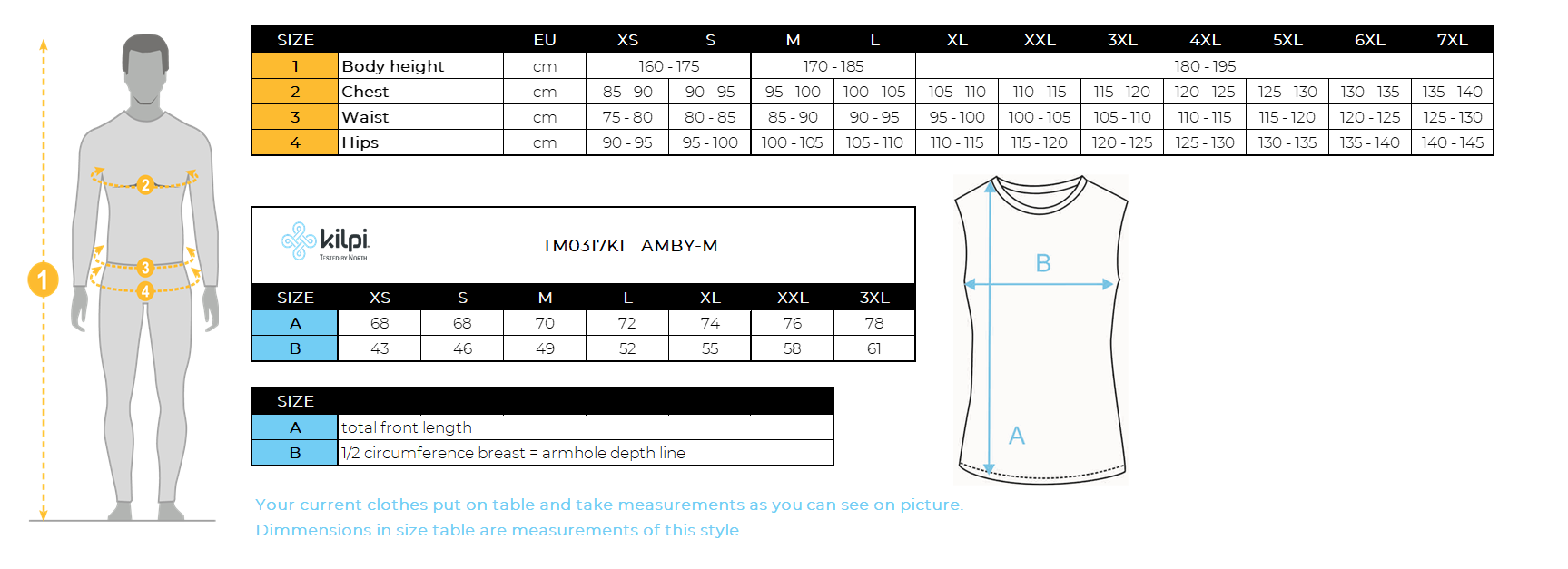 Men´s running top Kilpi AMBY-M – Size chart