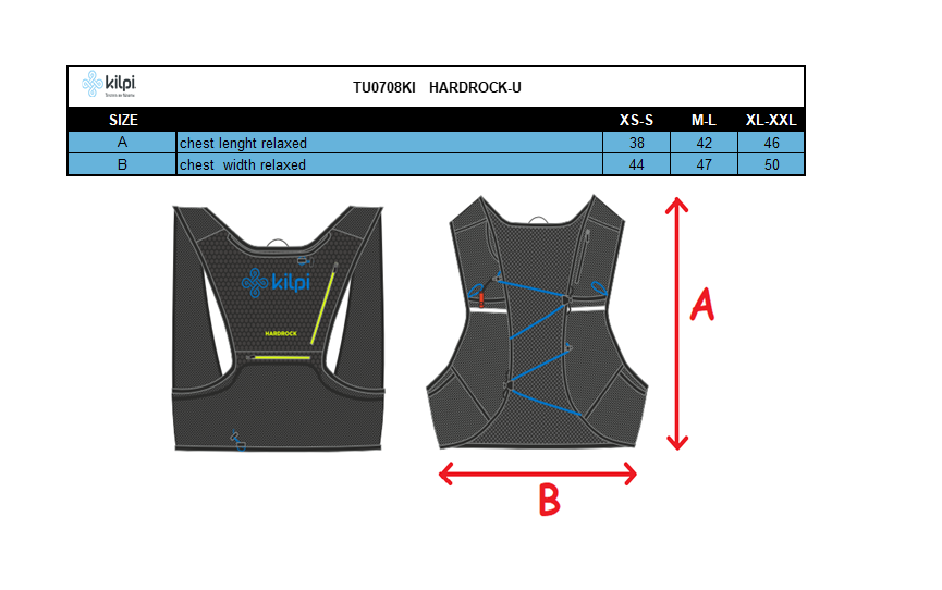 Running vest Kilpi HARDROCK 10-U – Size chart