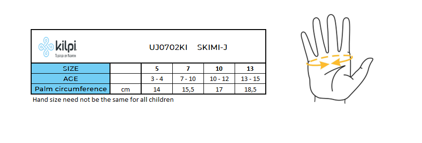 Kinderskihandschoenen Kilpi SKIMI-J – Maattabel