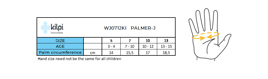 Kid´s ski mittens Kilpi PALMER-J – Size chart