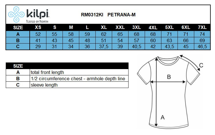 Heren merinowol fietsshirt Kilpi PETRANA-M – Maattabel