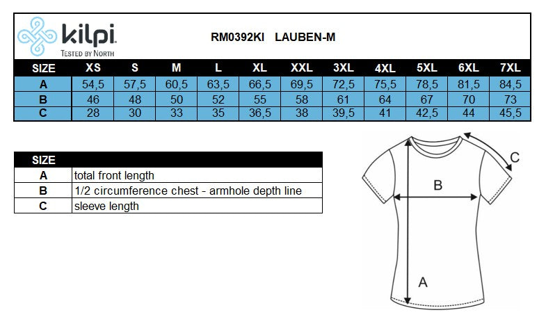 Herenfietsshirt Kilpi LAUBEN-M – Maattabel
