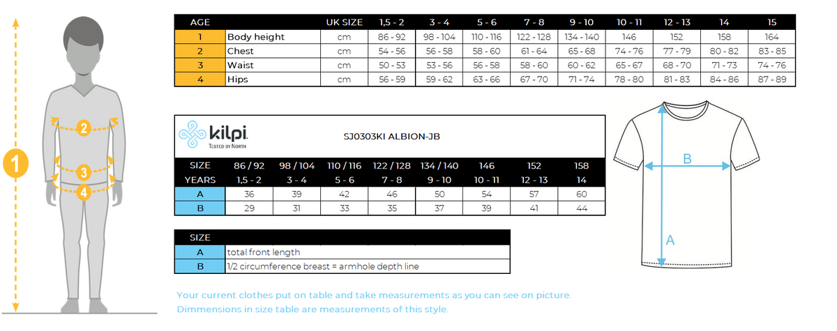 Boy´s cotton t-shirt Kilpi ALBION-JB – Size chart