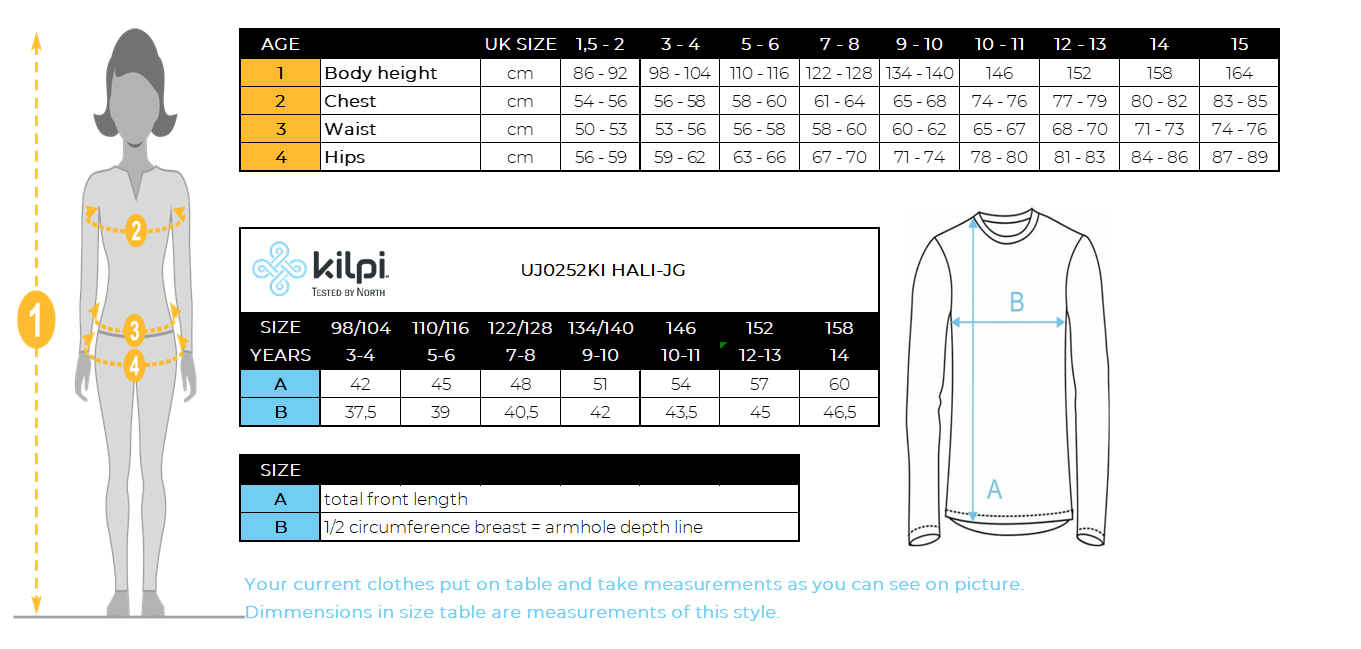 Katoenen sweatshirt voor meisjes KILPI HALI-JG – Maattabel