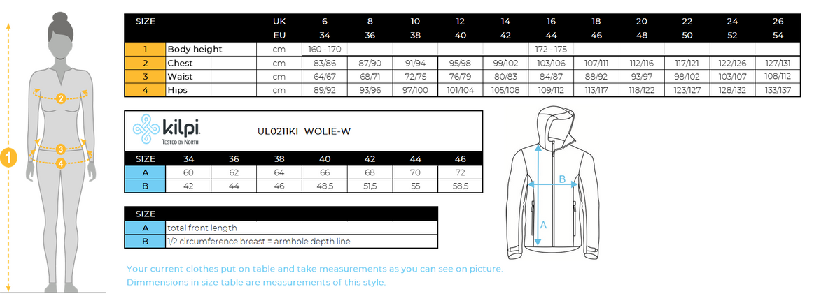 Dames merino wollen trui Kilpi WOLIE-W – Maattabel