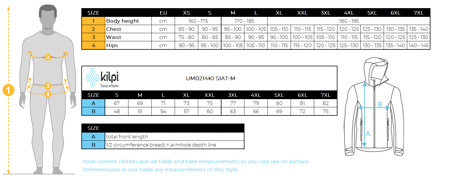 Men´s fleece middle layer Kilpi SIAT-M – Size chart