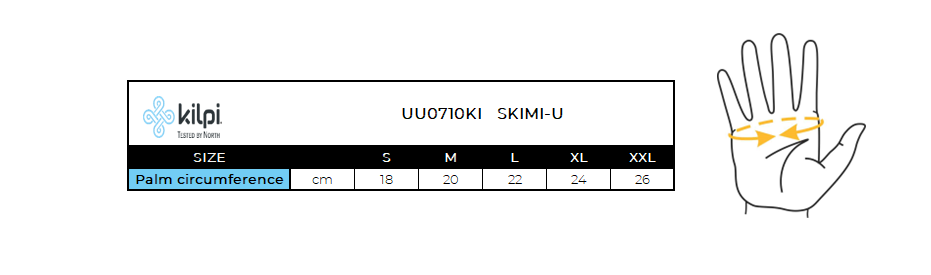 Skihandschoenen Kilpi SKIMI-U – Maattabel