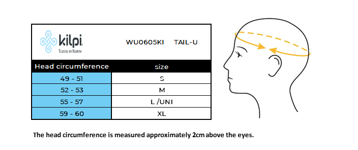 Running hat Kilpi TAIL-U – Size chart
