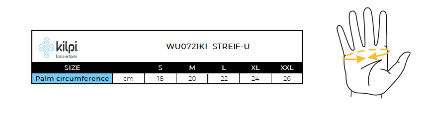 Skihandschoenen Kilpi STREIF-U – Maattabel
