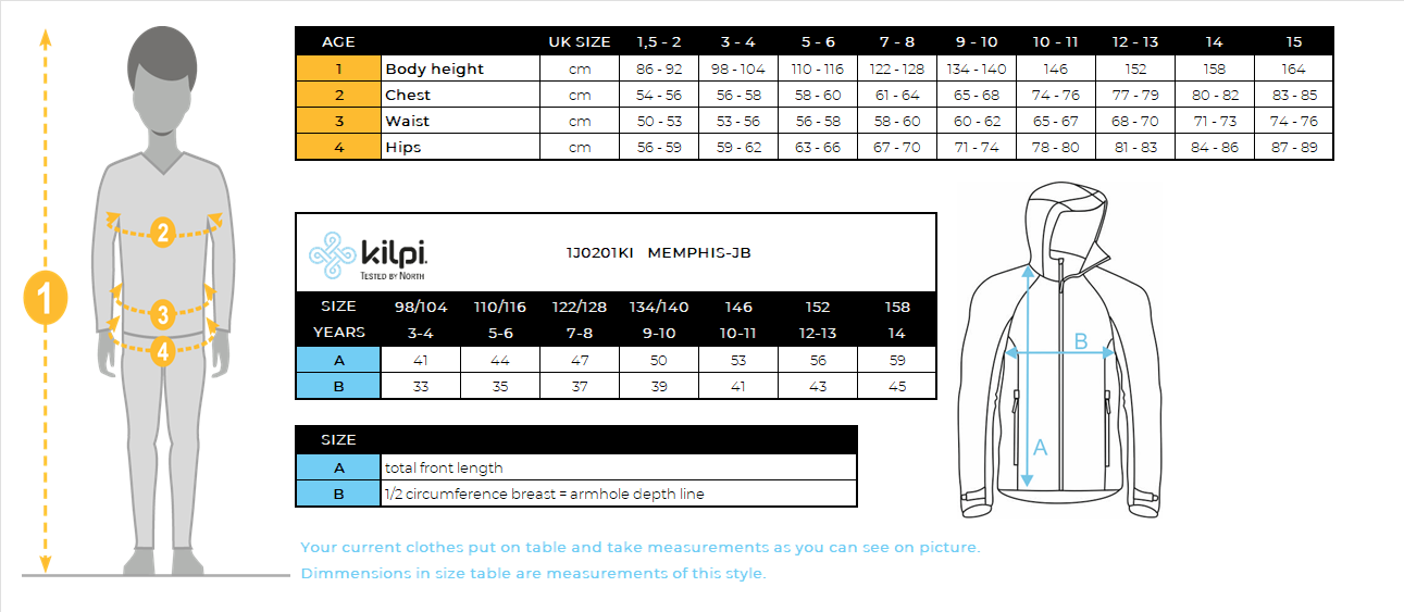 Functioneel sweatshirt voor jongens Kilpi MEMPHIS-JB – Maattabel