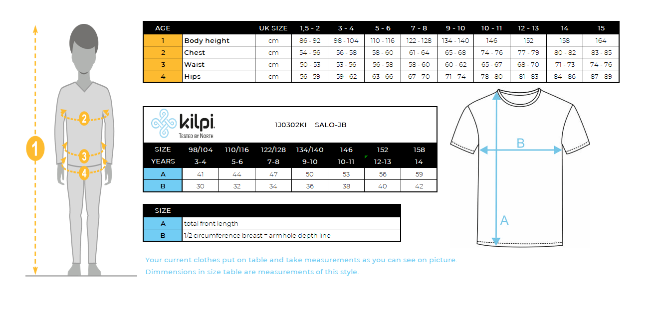 Katoenen T-shirt voor jongens Kilpi SALO-JB – Maattabel