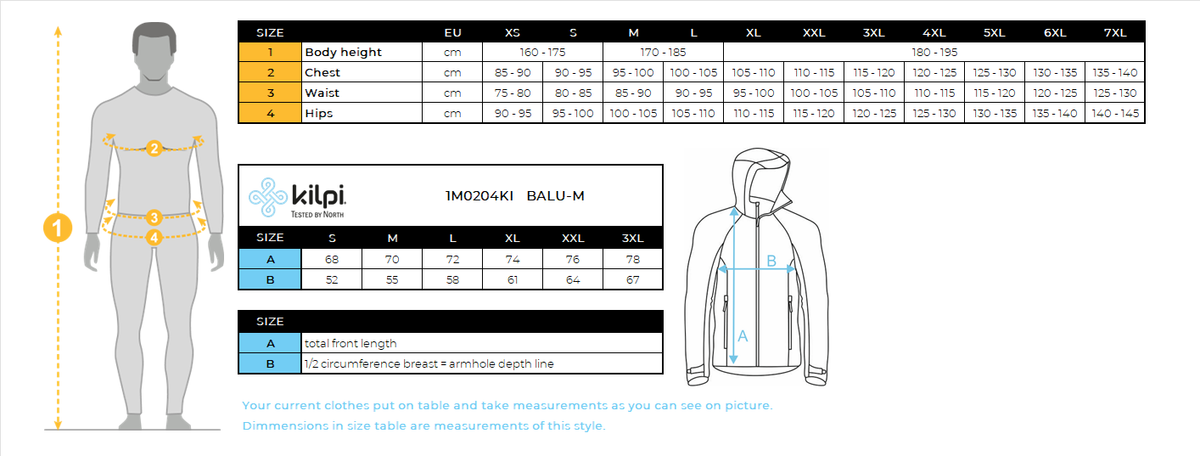 Katoenen herensweatshirt Kilpi BALU-M – Maattabel