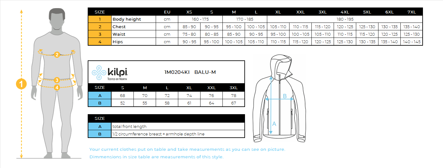 Katoenen herensweatshirt Kilpi BALU-M – Maattabel