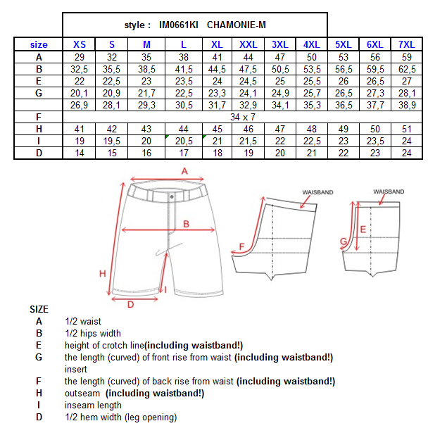 Heren team hardlooplegging KILPI CHAMONIE-M – Maattabel