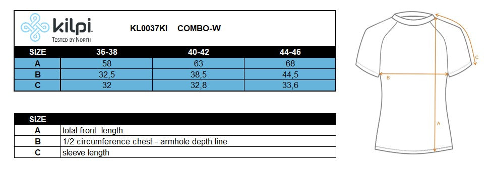 Damesfietsshirt Kilpi COMBO-W – Maattabel