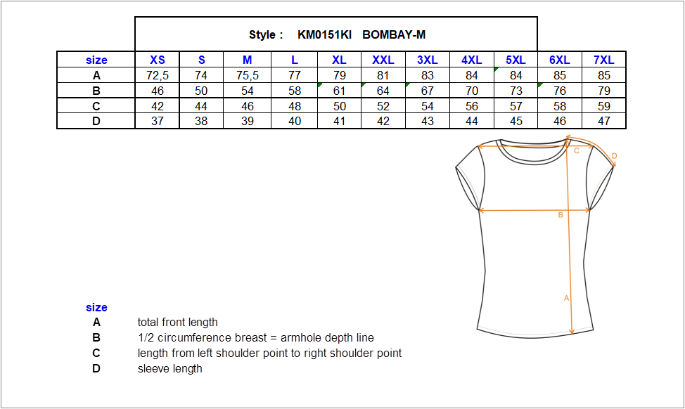 Herensportshirt Kilpi BOMBAY-M – Maattabel