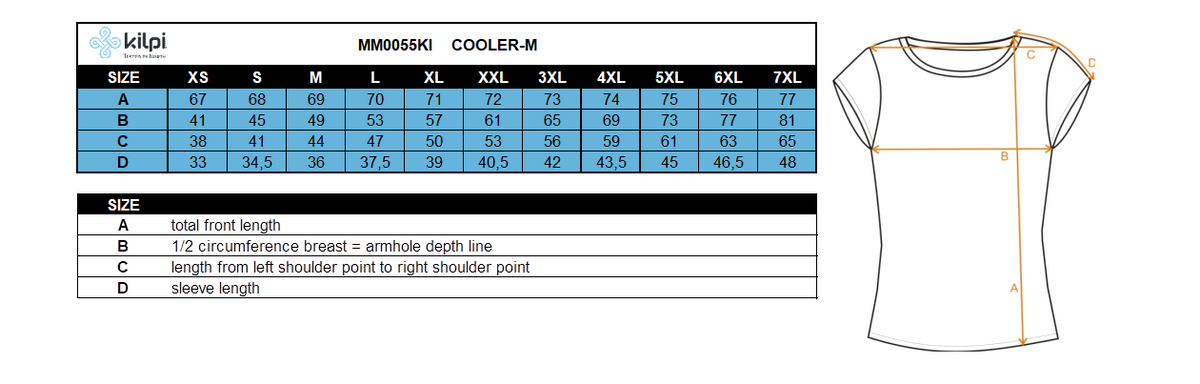 Heren hardloop-T-shirt Kilpi COOLER-M – Maattabel
