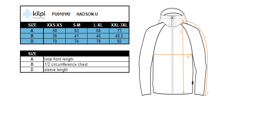 Unisex tussenlaag Kilpi HADSON-U – Maattabel