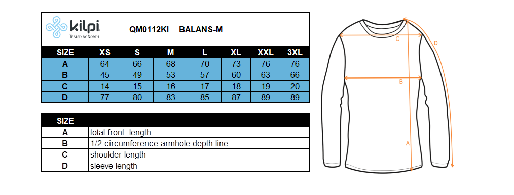 Herenhardloopjas Kilpi BALANS-M – Maattabel