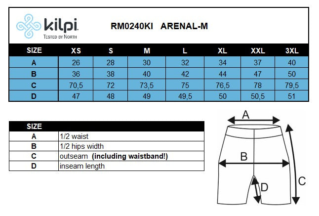 3/4 fietsleggings voor heren Kilpi ARENAL-M – Maattabel