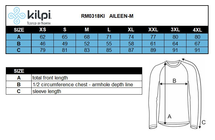 Men's lightweight sweatshirt Kilpi AILEEN-M – Size chart