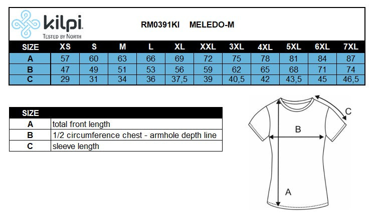 Fietsshirt Kilpi MELEDO-M – Maattabel
