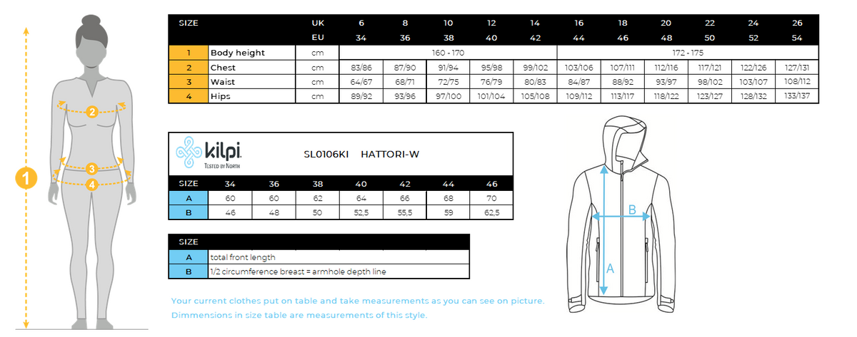 Dames-skijas Kilpi HATTORI-W – Maattabel
