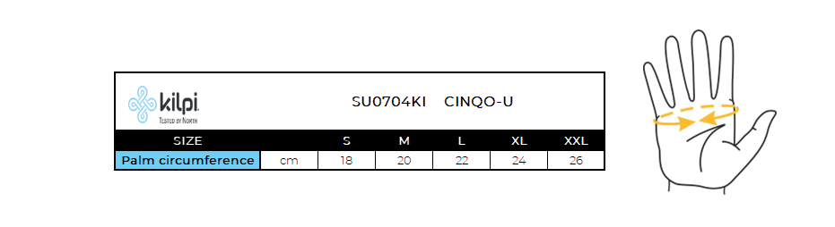Cross country skiing gloves Kilpi CINQO-U – Size chart