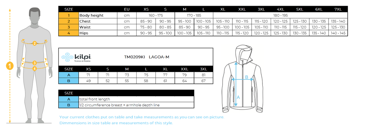 Heren sweatshirt Kilpi LAGOA-M – Maattabel