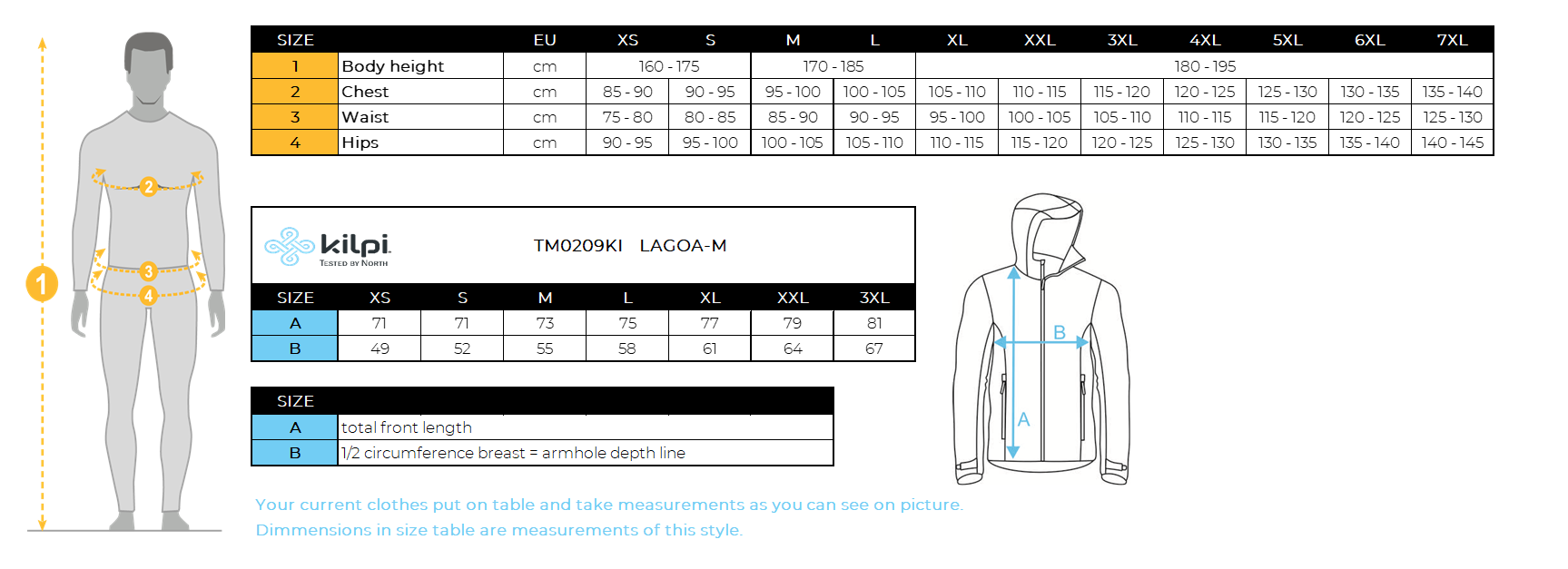 Heren sweatshirt Kilpi LAGOA-M – Maattabel