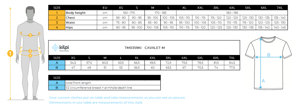 Men's cycling jersey Kilpi CAVALET-M – Size chart
