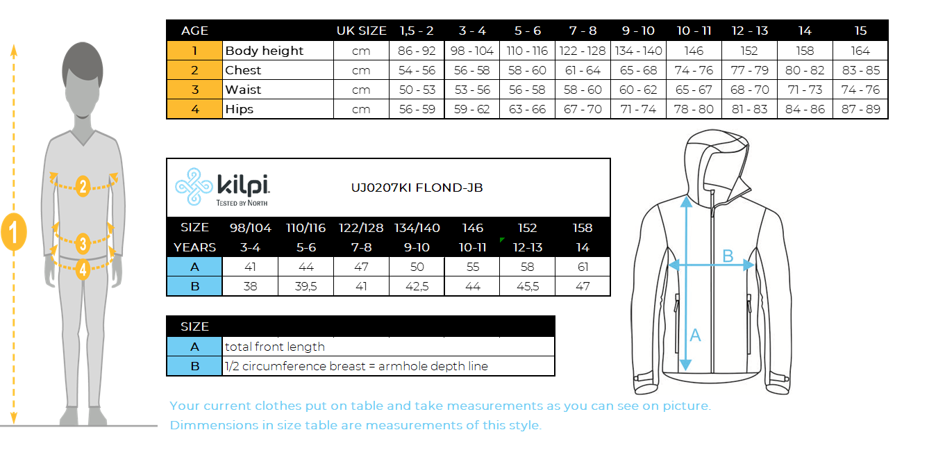 Fleece-sweatshirt voor jongens Kilpi FLOND-JB – Maattabel
