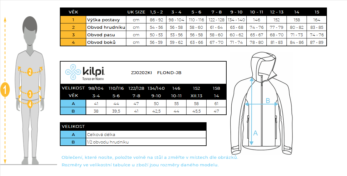 Jongen FLEECE capuchon Kilpi FLOND-JB – Maattabel