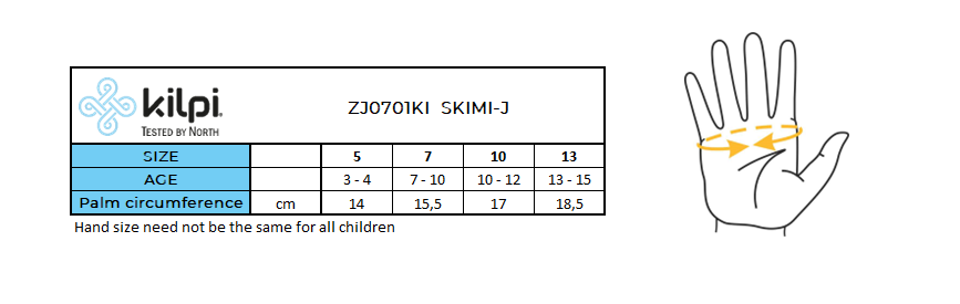 Kinderski HANDSCHOENEN Kilpi SKIMI-J – Maattabel