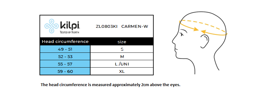 Women's winter fashion hat Kilpi CARMEN-W – Size chart