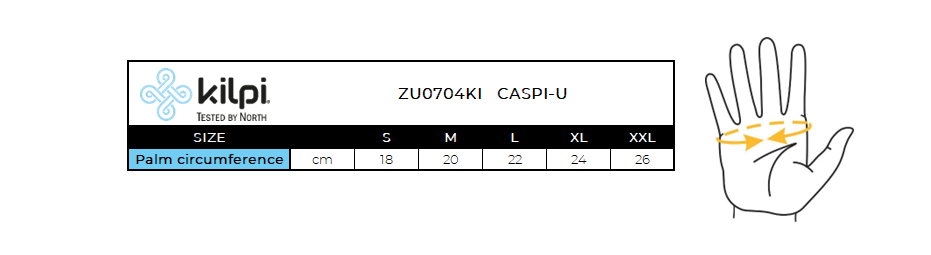 Unisex running gloves Kilpi CASPI-U – Size chart